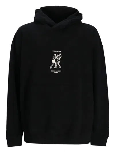 Hugo Boss Duwrestie Printed Oversized Fit Hoodie In Black
