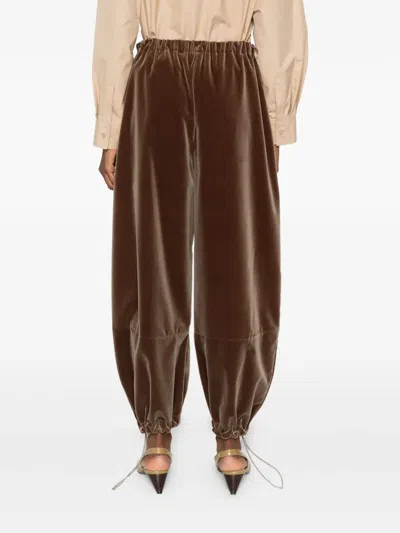 Fabiana Filippi Elastic Waist Casual Pants In Brown