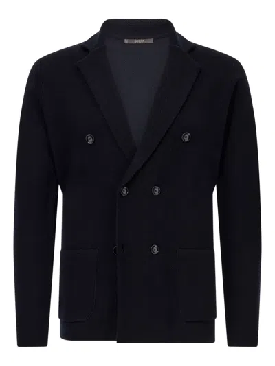 Boggi Milano Ens Navy Blue Collared Double-breasted Wool Jacket In Blue
