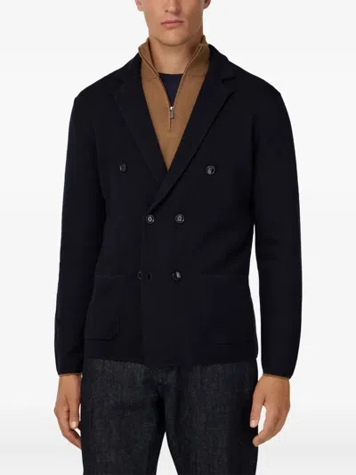 Boggi Milano Ens Navy Blue Collared Double-breasted Wool Jacket In Blue