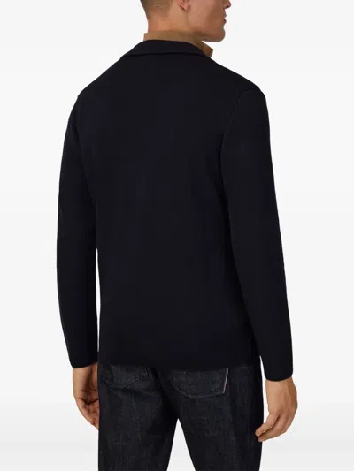 Boggi Milano Ens Navy Blue Collared Double-breasted Wool Jacket In Blue