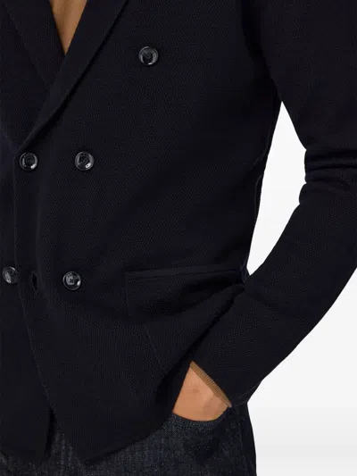 Boggi Milano Ens Navy Blue Collared Double-breasted Wool Jacket In Blue