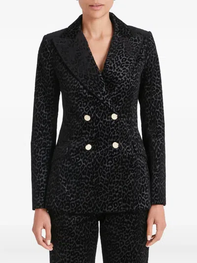 Temperley London Leopard-pattern Double-breasted Blazer In Black