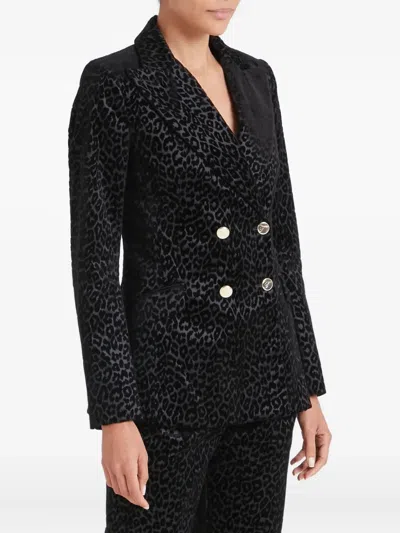 Temperley London Leopard-pattern Double-breasted Blazer In Black