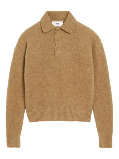 Ami Alexandre Mattiussi Ami Paris Polo In Alpaca And Wool In Brown