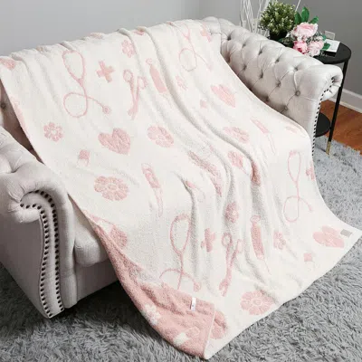 Fashnzfab Medical Theme Patterned Reversible Throw Blanket In Pink