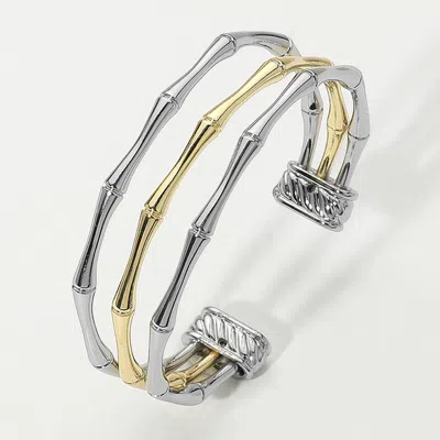 Fashnzfab Two Tone Split Metal Bamboo Cuff Bracelet Two Tone In Multi