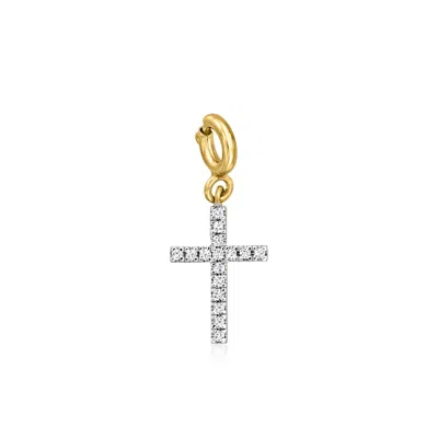 Ross-simons Diamond Cross Charm In 18kt Gold Over Sterling In Metallic
