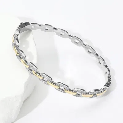 Fashnzfab Two Tone Cz Stone Paved Link Hinged Bracelet Two Tone In Multi