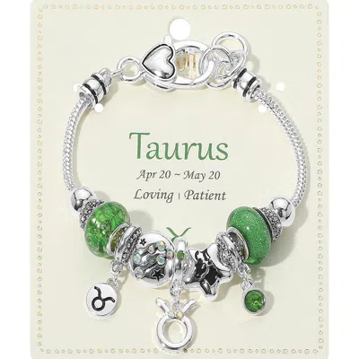 Fashnzfab Taurus - Horoscope Symbol Zodiac Charm Beaded Bracelet Emerald In Gold