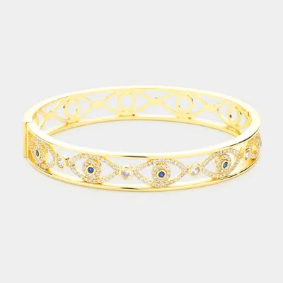 Fashnzfab Gold Plated Cz Evil Eye Pointed Bangle Bracelet Gold In Gold