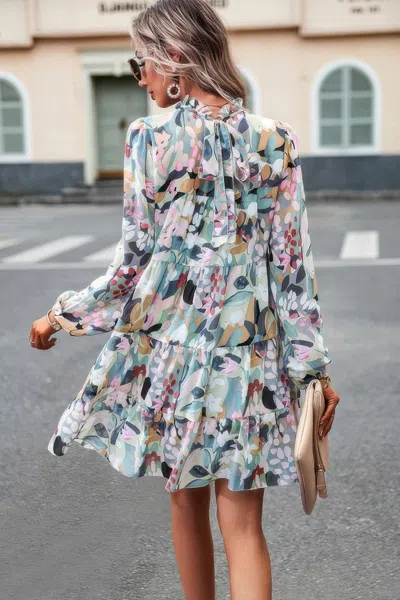 Truedames Color Block Hem Ruffle Printing Loose Fit Midi Dress In Multi