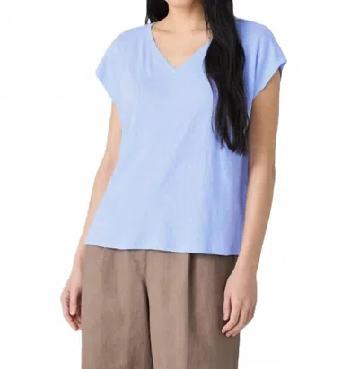 Eileen Fisher Organic Linen Jersey V-neck Tee In Bellflower In Blue