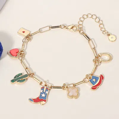 Fashnzfab Enamel American Usa Flag Western Cowboy Boot Hat Cactus Heart Horseshoe Quatrefoil Charm Station Bra In Multi