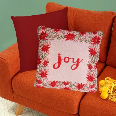 Fashnzfab Joy Message Christmas Leaved Pattern Pillow / Cushion In Multi
