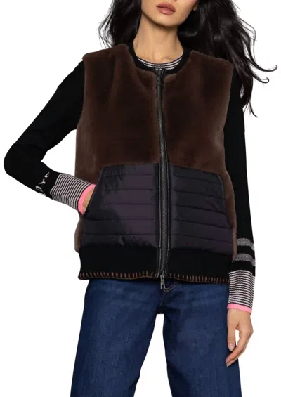 Lisa Todd Jet Setter Combo Faux Fur Vest In Brown