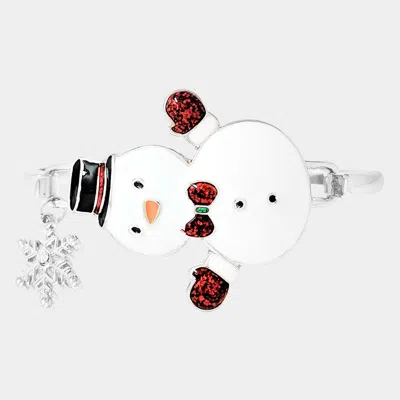Fashnzfab Enamel Snowman Metal Snowflake Hook Bracelet White In White