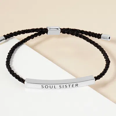 Fashnzfab White Gold Dipped Soul Sister Message Bar Pointed Rope Adjustable Bracelet Rhodium In Multi