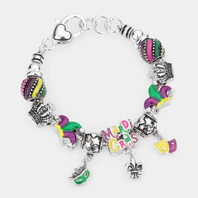 Fashnzfab Mardi Gras Multi Bead Bracelet Antique Silver In Multi