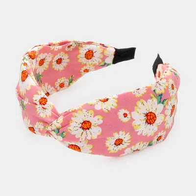 Fashnzfab Flower Patterned Twisted Headband In Pink