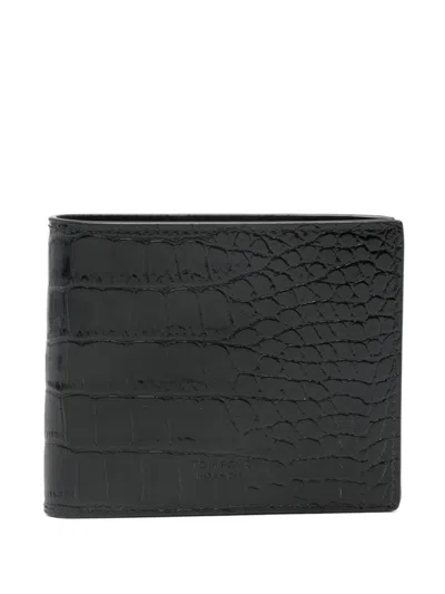 Tom Ford Crocodile Print Leather Wallet In Black