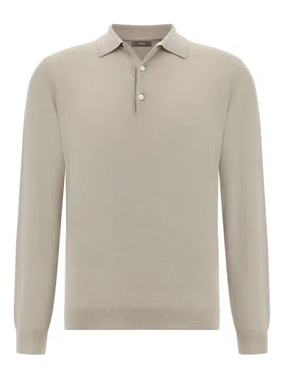 Boggi Milano Ens Sand Long-sleeve Knitted Merino-wool Polo Shirt Xxl In Neutral