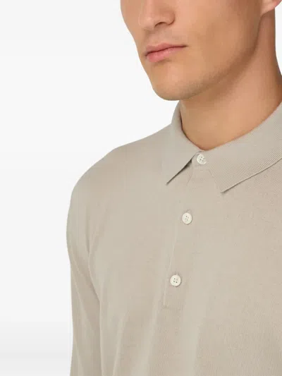 Boggi Milano Ens Sand Long-sleeve Knitted Merino-wool Polo Shirt Xxl In Neutral