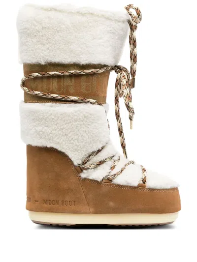 Moon Boot 40mm Lace-up Shearling Boots In Neutral