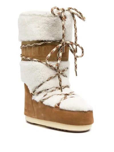 Moon Boot 40mm Lace-up Shearling Boots In Neutral