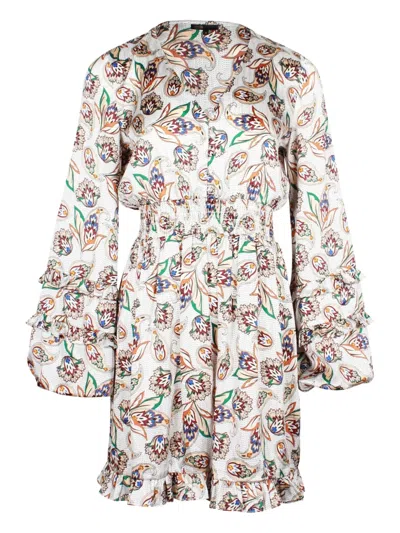 Pre-owned Maje Paisley-print Balloon-sleeve Mini Dress In White