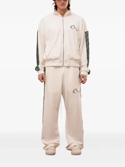 Rough Lace-insert Side-stripe Track Pants In White
