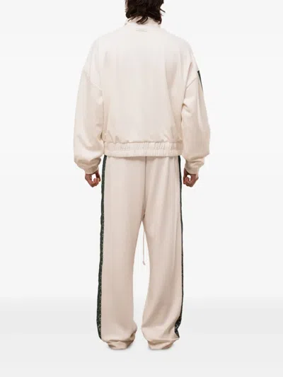 Rough Lace-insert Side-stripe Track Pants In White
