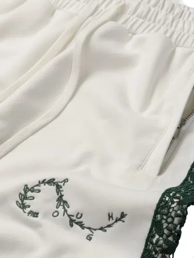 Rough Lace-insert Side-stripe Track Pants In White