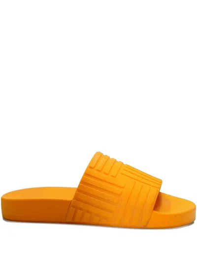 Pre-owned Bottega Veneta Geometric-pattern Slides In Orange