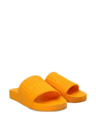 Pre-owned Bottega Veneta Geometric-pattern Slides In Orange