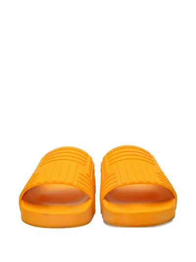Pre-owned Bottega Veneta Geometric-pattern Slides In Orange