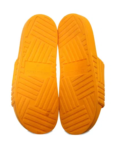 Pre-owned Bottega Veneta Geometric-pattern Slides In Orange
