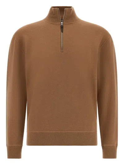 Boggi Milano Ens Hazelnut Half-zip Wool And Cashmere-blend Jumper In Brown