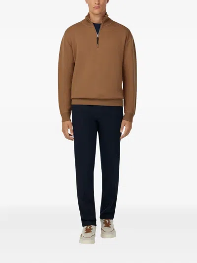 Boggi Milano Ens Hazelnut Half-zip Wool And Cashmere-blend Jumper In Brown