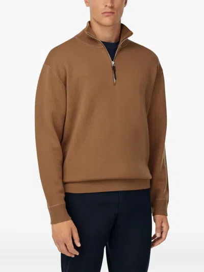 Boggi Milano Ens Hazelnut Half-zip Wool And Cashmere-blend Jumper In Brown