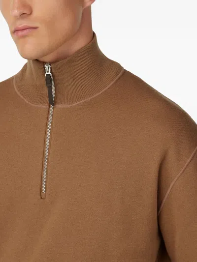 Boggi Milano Ens Hazelnut Half-zip Wool And Cashmere-blend Jumper In Brown