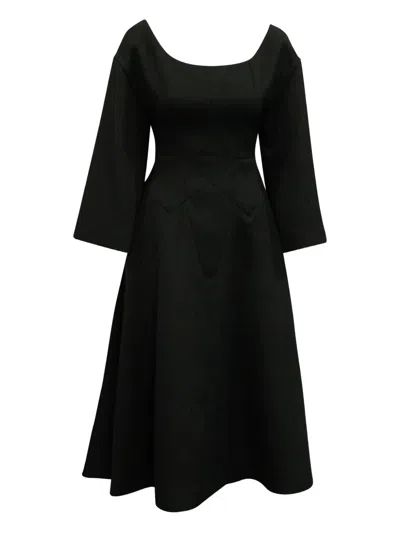 Pre-owned Emilia Wickstead Long-sleeve A-line Midi Dress In Black