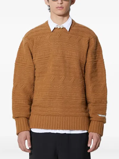 Ader Error Coarse Twisted Knitted Round Neck Sweater In Brown