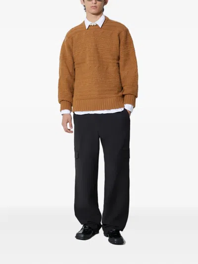 Ader Error Coarse Twisted Knitted Round Neck Sweater In Brown