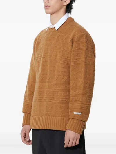 Ader Error Coarse Twisted Knitted Round Neck Sweater In Brown