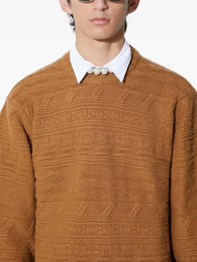 Ader Error Coarse Twisted Knitted Round Neck Sweater In Brown