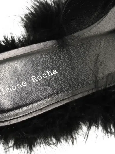 Pre-owned Simone Rocha Feather-trim Leather Slides In Black