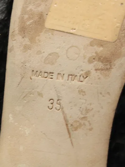 Pre-owned Simone Rocha Feather-trim Leather Slides In Black