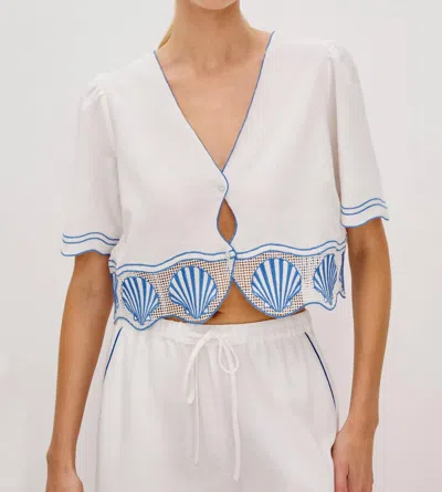 Rails Venice Linen Blend Embroidered Short-sleeve Blouse In White