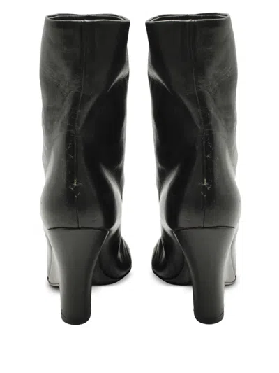 Pre-owned Miu Miu Leather Wedge Ankle Boots In Black